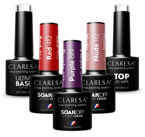 Claresa zestaw top no wipe + ultra base +3x lakier